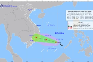 Dự báo hướng di chuyển của áp thấp nhiệt đới có khả năng mạnh lên thành bão. Ảnh: KTTV.