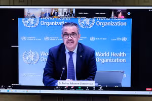 Tổng giám đốc WHO Tedros Adhanom Ghebreyesus chủ trì buổi công bố. Ảnh: Trần Minh.