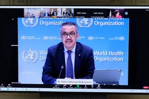 Tổng giám đốc WHO Tedros Adhanom Ghebreyesus chủ trì buổi công bố. Ảnh: Trần Minh.