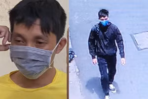 Đồng Xuân Quỳnh lúc bị bắt (ảnh trái) và khi chuẩn bị gây án được công an trích xuất camera (ảnh phải).