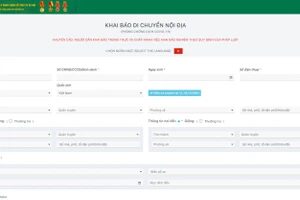 Giao diện phần mềm Hệ thống khai báo di chuyển nội địa và tờ khai y tế của Bộ Công an. Ảnh: Chụp màn hình.