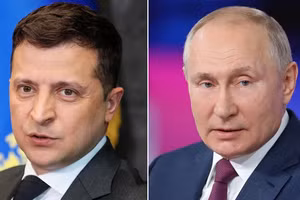 Tổng thống Nga Putin và Tổng thống Ukraine Zelensky (trái).