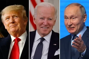 Cựu Tổng thống Mỹ Donald Trump (trái), Tổng thống Mỹ Joe Biden (giữa) và Tổng thống Nga Vladimir Putin.