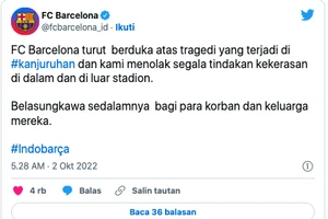 Barca chia buồn vụ giẫm đạp trên SVĐ Indonesia, giải Liga 1 hoãn vô thời hạn 