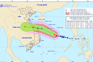 Dự báo hướng di chuyển của bão số 5 đang ở Biển đông dự kiến đổ bộ vào đất liền vào ngày 18/9.
