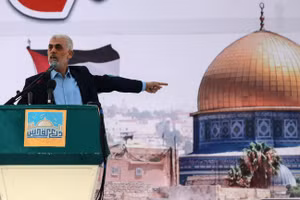 Lãnh đạo Hamas Yahya Sinwar phát biểu tại một sự kiện ở thành phố Gaza