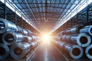 Những cuộn thép mạ kẽm tại một nhà máy gia công kim loại ở Nga