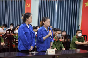 Hai chị em ruột là Xuân Anh (bên phải) và Hồng Ngọc (bên trái) tại phiên tòa. 