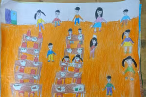 Tranh vẽ của học sinh Trường Tiểu học Lê Lợi, TP Đà Lạt, Lâm Đồng tham dự cuộc thi vẽ tranh “Dinh dưỡng lành mạnh quanh em”. Ảnh NTCC.