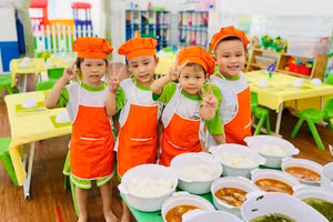 Giờ học của trẻ ở Trường Mầm non Hoa Đào (Q 12, TPHCM). Ảnh: TG