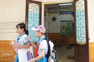 Phụ huynh khối 1 Trường Tiểu học Lê Lợi kiến nghị lên BGH nhà trường việc con em học ở dãy nhà cũ.