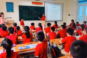 Tiết học của cô trò Trường Tiểu học Lê Ngọc Hân (huyện Gia Lâm, TP Hà Nội). Ảnh: NTCC.