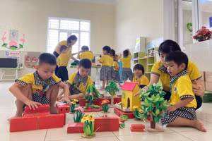 Trường Mầm non Vàng Anh tăng cường tiếng Việt cho học sinh thông qua hoạt động vui chơi, giải trí.