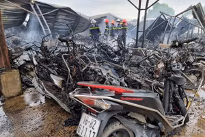 Vụ hỏa hoạn xảy tại Công ty may Youngor Smart Shirts Vietnam (Nam Định) đã thiêu khoảng 250 xe máy.