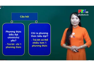 Cô Nguyễn Thị Thu Hà dạy học trên truyền hình.