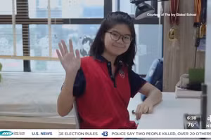 Nguyễn Xuân Hà My gửi lời chào tới người bạn của mình ở Mỹ.