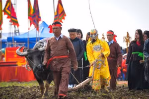 Lễ hội Tịch điền phục dựng cảnh vua Lê Đại Hành cày ruộng.