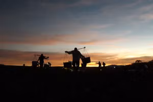 Khi màn đêm buông xuống, đoàn người đội đèn đi gánh dưa với hy vọng có cái Tết đủ đầy.