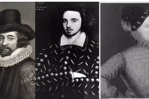 Những người được cho là tác giả các vở kịch của Shakespeare. Từ trái sang: Sir Francis Bacon, Christopher Marlowe, Edward de Vere.