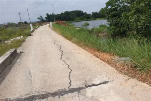 Từng đoạn đê nứt ngang, người dân lo ngại về chất lượng công trình.