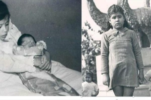 Lina Medina khi mới sinh con lúc 5 tuổi (trái) và cùng con trai khi cô 11 tuổi.