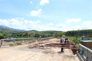 Cây cầu bị sạt lở, hư hỏng nặng nên chính quyền đã cắm biển cảnh báo, giăng dây không cho người dân di chuyển qua lại.