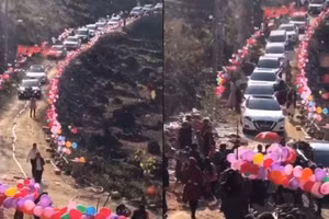 Choáng ngợp dàn siêu xe "hộ tống" chú rể lên núi rước dâu