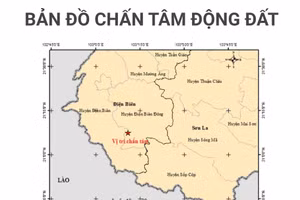 Hình ảnh bản đồ tâm chấn trận động đất đỏ Viện Vật lý địa cầu chụp.