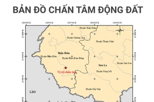 Hình ảnh bản đồ tâm chấn trận động đất đỏ Viện Vật lý địa cầu chụp.