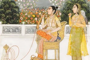 Tranh vẽ công chúa Gulbadan Begum đang hút tẩu nước. Ảnh: Atlasobscura.com