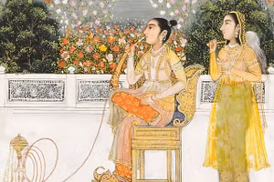 Tranh vẽ công chúa Gulbadan Begum đang hút tẩu nước. Ảnh: Atlasobscura.com