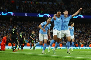 Man City ăn mừng sau khi đánh bại Real 4-0 ở bán kết mùa giải 2022-2023. Ảnh: Reuters.