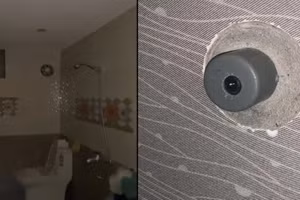 Chiếc camera trong phòng tắm và nhà vệ sinh bị nữ sinh phát hiện tại khu nhà trọ của ông T.V.N. Ảnh: ITN