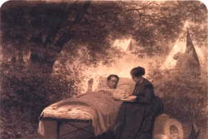 Tranh vẽ Arabella chăm sóc chồng, Frank, tại quê nhà ở New Jersey.