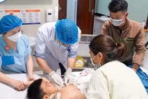 Một trẻ nhỏ bị chó cắn được cấp cứu tại Bệnh viện Nhi Trung ương. Ảnh: BVCC 