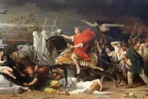 Julius Caesar cưỡi ngựa băng qua sông Rubicon, tranh của Adolphe Yvon (1817 - 1893). Ảnh: Thecollector.com