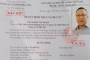 Quyết định truy nã Lê Dũng Vova do Công an Hà Nội ban hành.