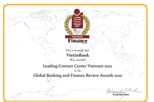 Đây là lần thứ 4 liên tiếp VietinBank nhận giải thưởng “Trung tâm Dịch vụ khách hàng dẫn đầu Việt Nam”. Ảnh minh họa