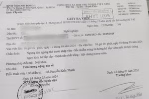 Giấy ra viện của bé L.A.T (sinh năm 2023) do người nhà cung cấp. 