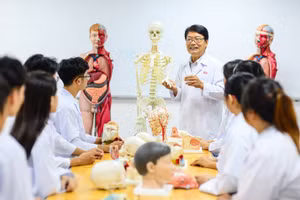 Giảng viên – Sinh viên khoa Y trong một giờ học thực hành tại trường