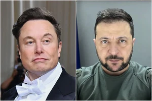 Giám đốc điều hành SpaceX Elon Musk và Tổng thống Ukraine Zelensky (phải).