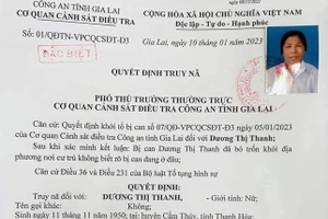 Quyết định truy nã Dương Thị Thanh của cơ quan công an.