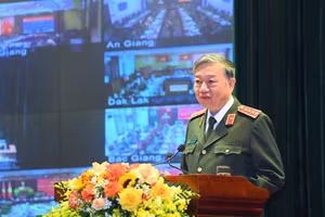 Bộ trưởng Bộ Công an Tô Lâm phát biểu tại Hội nghị.