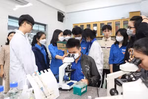 Học sinh Trường THPT Thanh Khê (TP Đà Nẵng) với giờ học tại Phòng thí nghiệm, Trường ĐH Sư phạm, ĐH Đà Nẵng. Ảnh: Hà Nguyên 