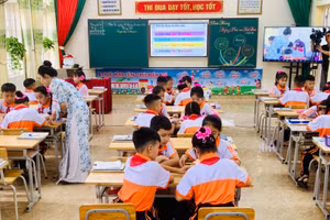 Học sinh Trường Tiểu học Thạch Châu, (Lộc Hà, Hà Tĩnh). Ảnh: TG