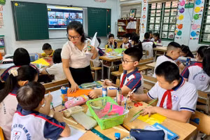 Tiết học kết nối của Trường Tiểu học Kim Đồng (Lào Cai) với Trường PTDTBT Tiểu học Khoen On (Lai Châu).