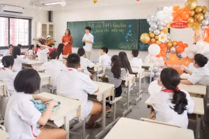 Một lớp học của Trường THCS Nguyễn Gia Thiều (Long Biên, Hà Nội). Ảnh: ITN