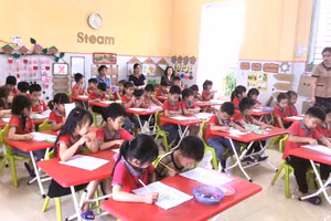 Một giờ học của trẻ Trường Mầm non Kiên Thành (Mù Cang Chải, Yên Bái). Ảnh: Website phòng GD&ĐT