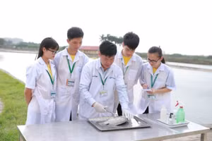 Một tiết thực hành của sinh viên ngành Nuôi trồng thủy sản, Học viện Nông nghiệp Việt Nam.