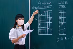 Giáo viên hướng dẫn học sinh về thi tốt nghiệp.